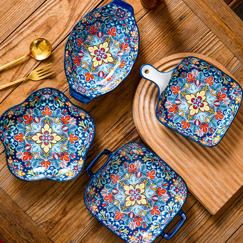 Hand-Painted Bohemian Ceramic Baking & Serving Dish Set – Colorful Artisan Oven-to-Table Cookware Collection