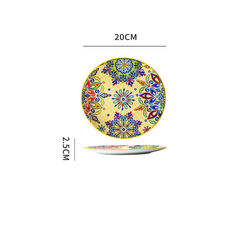 Hand-Painted Colorful Ceramic Dinner Plates – Bohemian Style Tableware