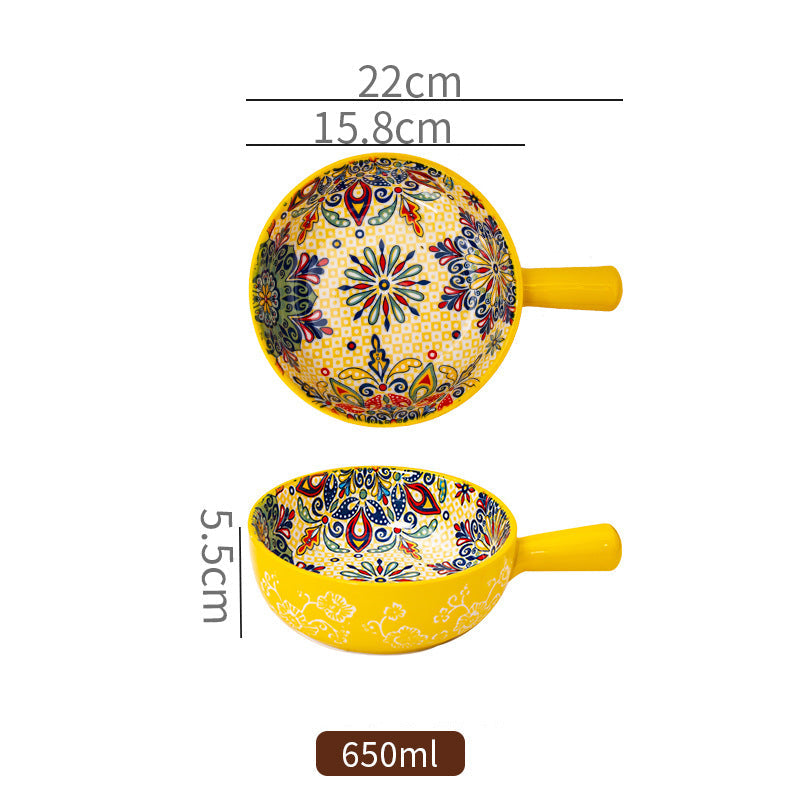 Boho‑Style Handled Ceramic Bowl