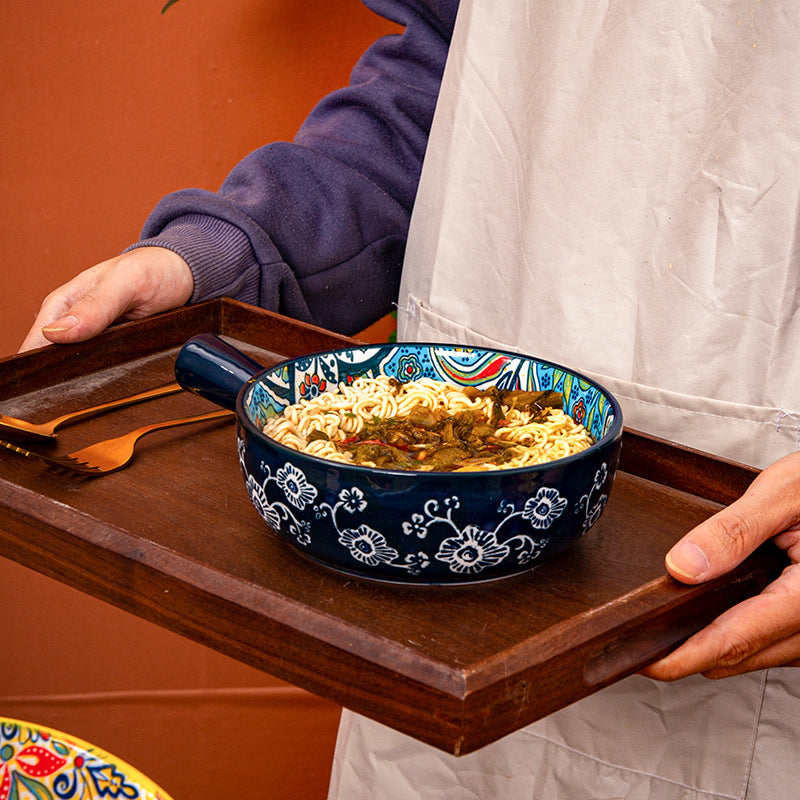 Boho‑Style Handled Ceramic Bowl