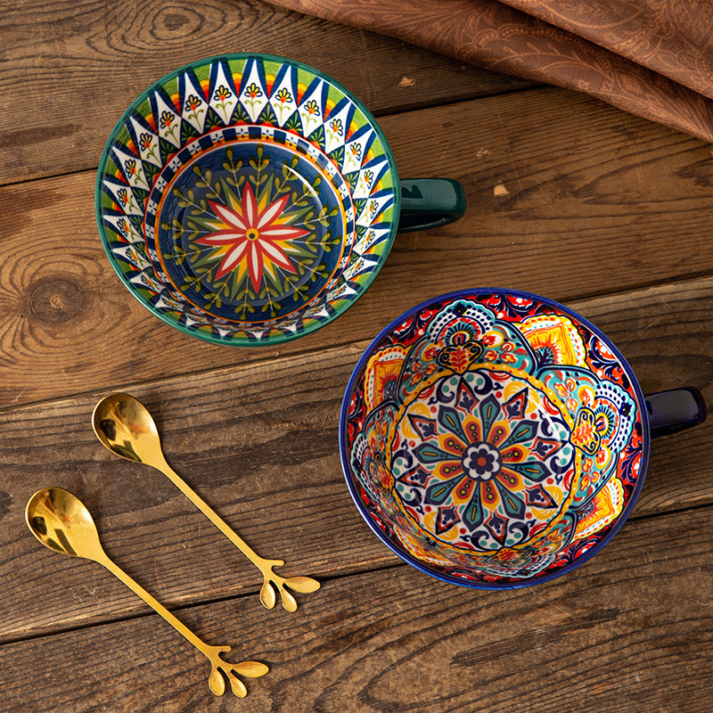 Hand-Painted Bohemian Ceramic Mug & Bowl Set – Colorful Artisan Tableware Collection