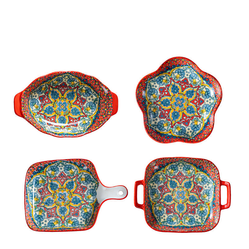 Boho Ceramic Baking Dish Set – 4‑Piece Oven‑Safe Casserole & Serving Tray Set