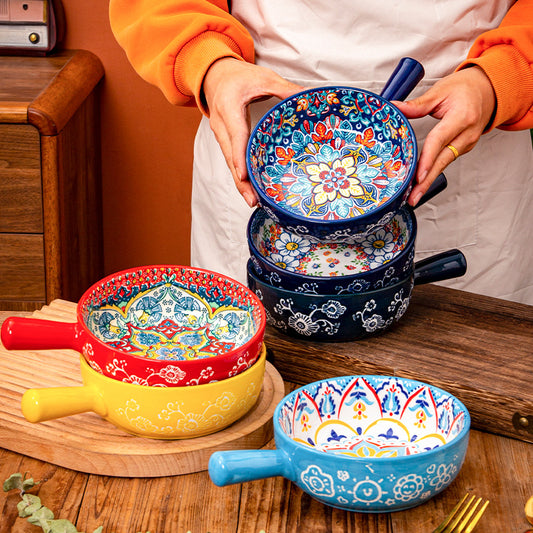 Boho‑Style Handled Ceramic Bowl