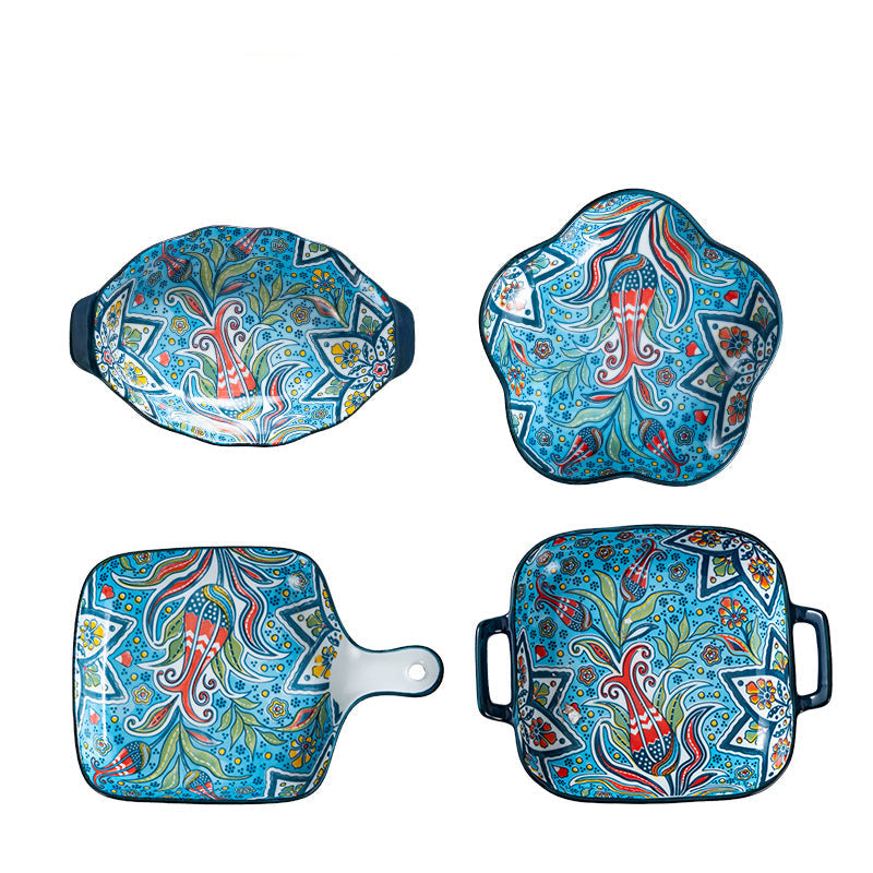 Boho Ceramic Baking Dish Set – 4‑Piece Oven‑Safe Casserole & Serving Tray Set