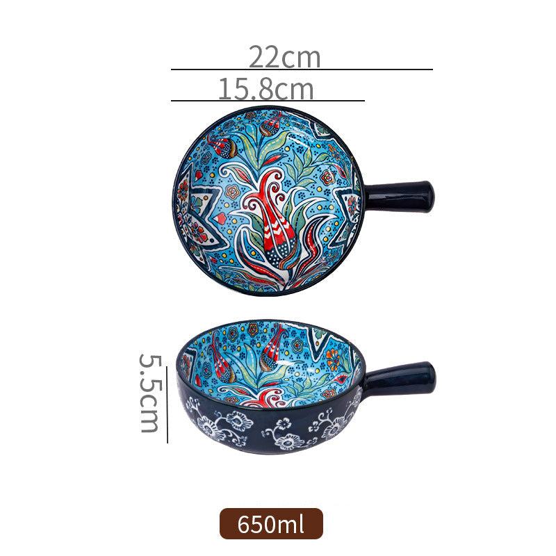 Boho‑Style Handled Ceramic Bowl