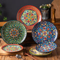 Hand-Painted Bohemian Ceramic Plate Set – Colorful Folk Art Dinnerware Collection