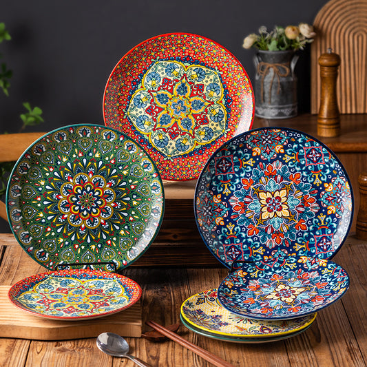Hand-Painted Colorful Ceramic Dinner Plates – Bohemian Style Tableware