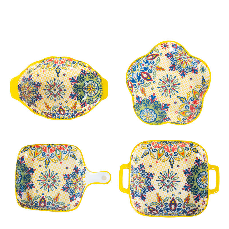 Boho Ceramic Baking Dish Set – 4‑Piece Oven‑Safe Casserole & Serving Tray Set