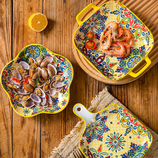 Boho Ceramic Baking Dish Set – 4‑Piece Oven‑Safe Casserole & Serving Tray Set