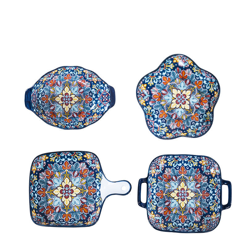Boho Ceramic Baking Dish Set – 4‑Piece Oven‑Safe Casserole & Serving Tray Set