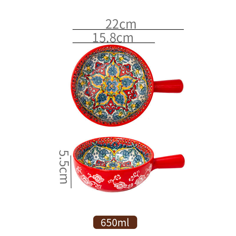 Boho‑Style Handled Ceramic Bowl