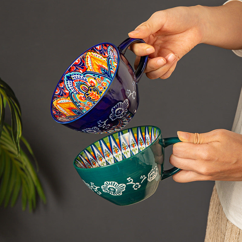 Hand-Painted Bohemian Ceramic Mug & Bowl Set – Colorful Artisan Tableware Collection