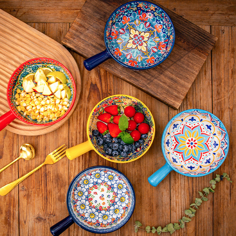 Boho‑Style Handled Ceramic Bowl