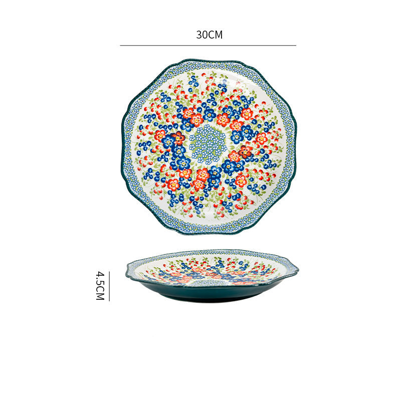 Elegant Polish Ceramic 12″ Dinner Plate – 30 cm Hand‑Painted Floral Serving Dish