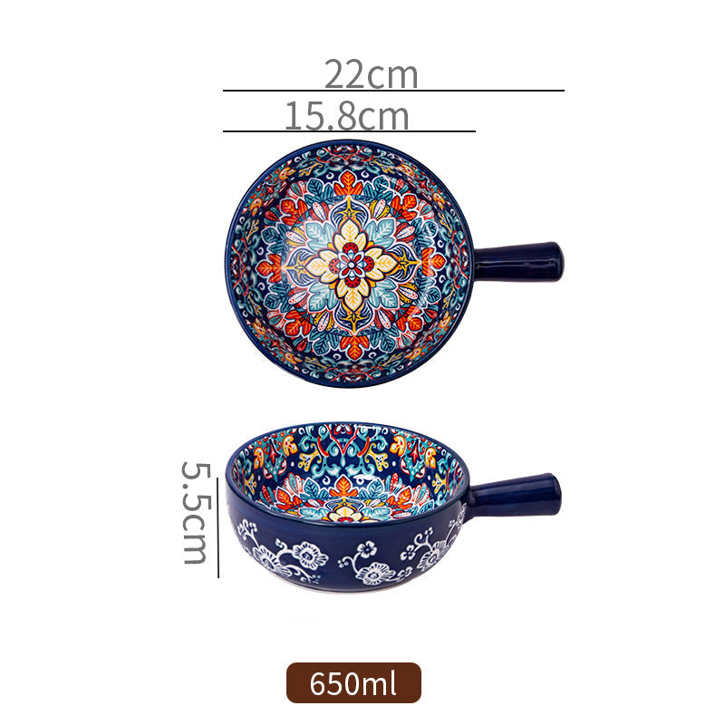 Boho‑Style Handled Ceramic Bowl